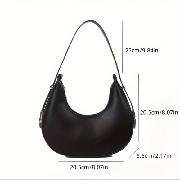 Black Crescent Moon Shoulder Bag | Faux Leather | Silver Hardware | NWT - Picture 3 of 9